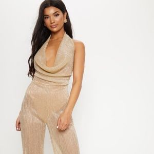 Metallic Cowl Neck Jumpsuit